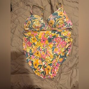 Anne Cole Limited Edition Swim V-WIRE TOP & SHIRRED Bottom: Size Large Floral